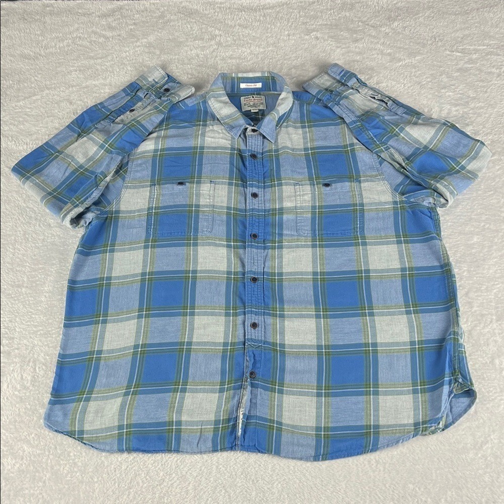 Lucky Brand Button Down Mens XXL Blue Plaid Classic Fit Long Sleeve